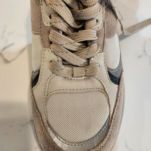 Beige and Brown Lace-Up Sneakers